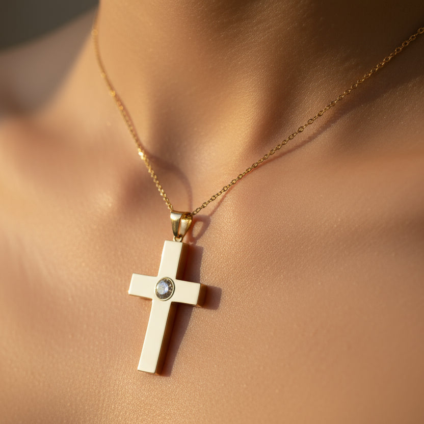 Pendentif Croix - Or Jaune - Diamant
