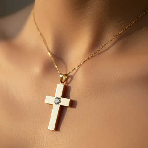 Pendentif Croix - Or Jaune - Diamant