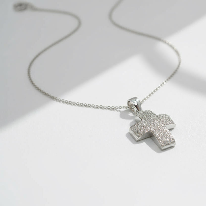 Pendentif Croix - Or Blanc et Diamants