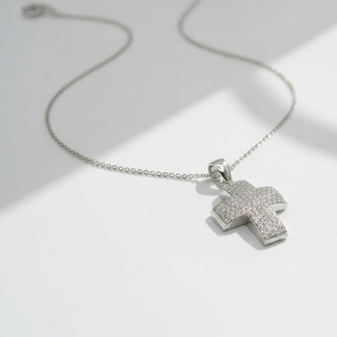 Pendentif Croix - Or Blanc et Diamants