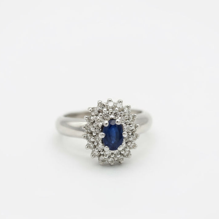Bague Marguerite - Or blanc - Saphir et Diamants