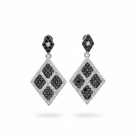 Boucles d’oreilles - Or Blanc - Diamants blancs et noirs