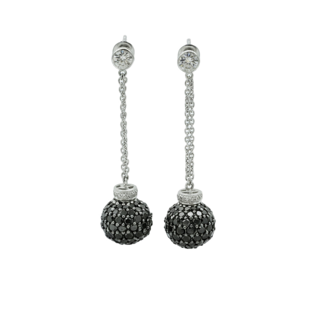Boucles d’oreilles Pendantes - Or blanc - Diamants Blancs et Noirs