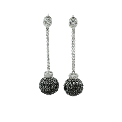 Boucles d’oreilles Pendantes - Or blanc - Diamants Blancs et Noirs