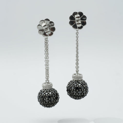 Boucles d’oreilles Pendantes - Or blanc - Diamants Blancs et Noirs