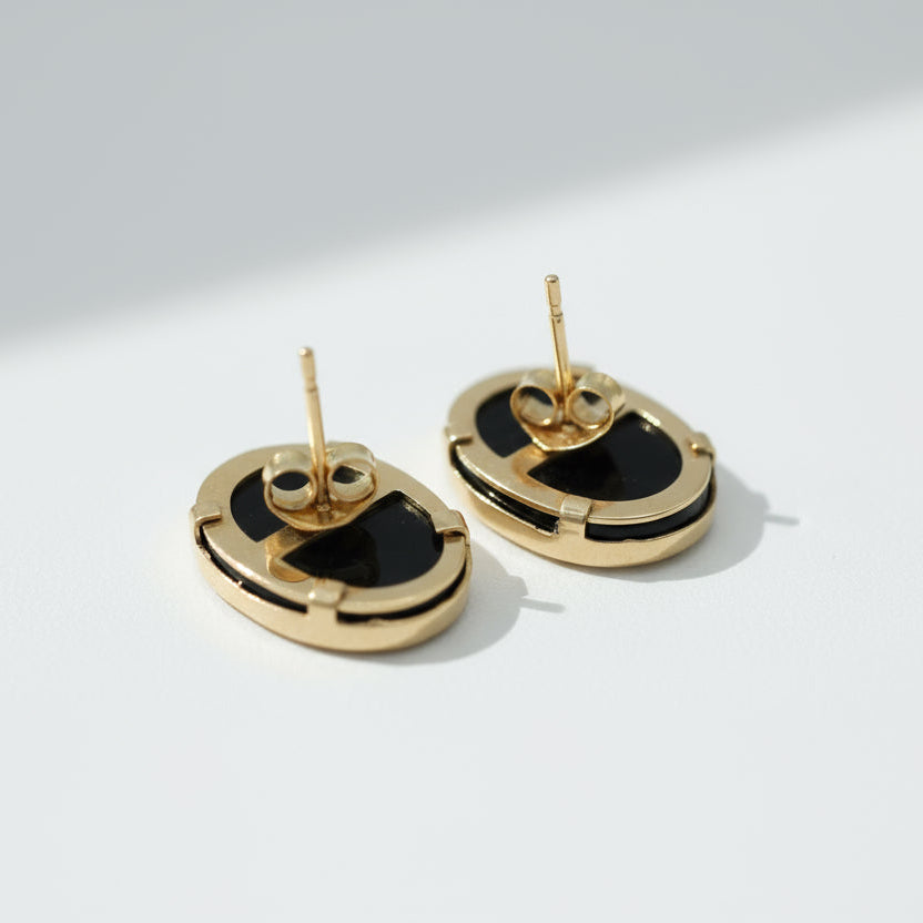 Boucles D’oreilles Camée Bleu - Or Jaune