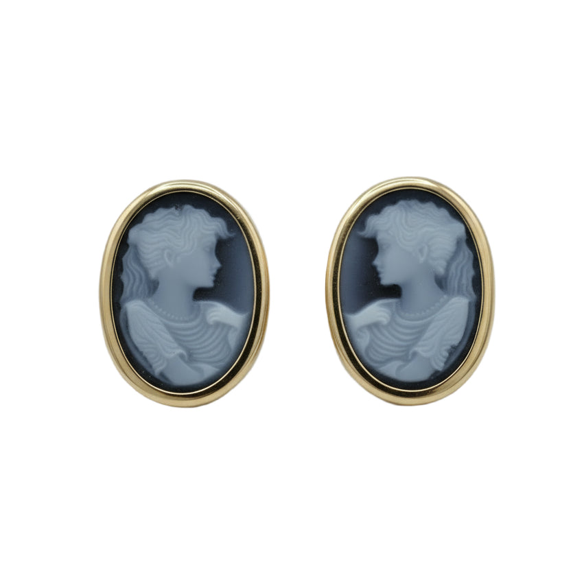 Boucles D’oreilles Camée Bleu - Or Jaune