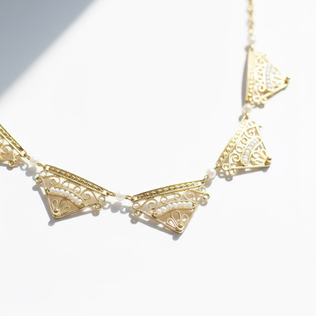 Collier Draperie Ancien - Or jaune et Perles