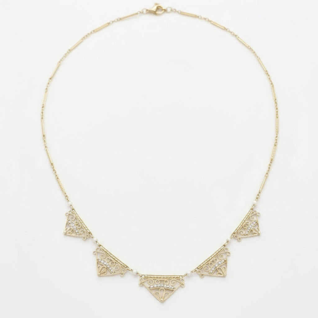Collier Draperie Ancien - Or jaune et Perles