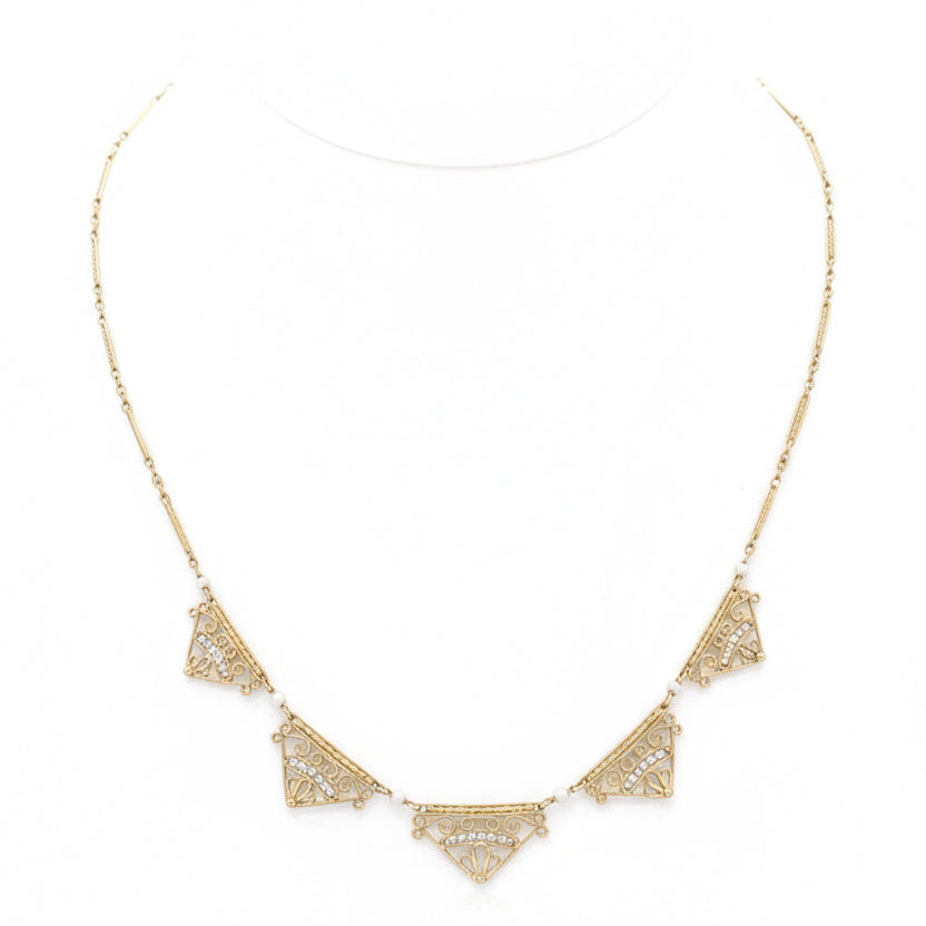 Collier Draperie Ancien - Or jaune et Perles