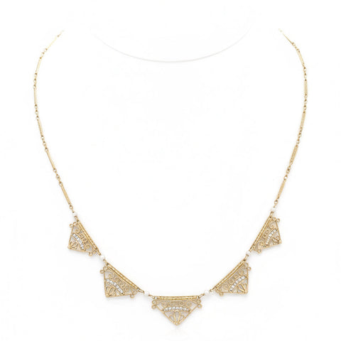 Collier Draperie Ancien - Or jaune et Perles