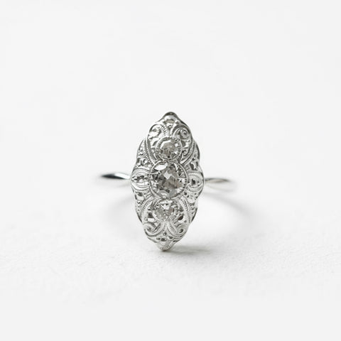 Art Déco - Bague Marquise - Or Blanc