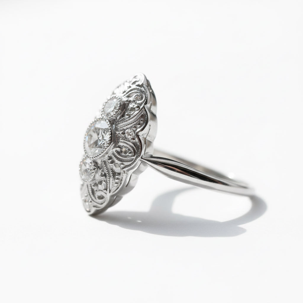 Art Déco - Bague Marquise - Or Blanc