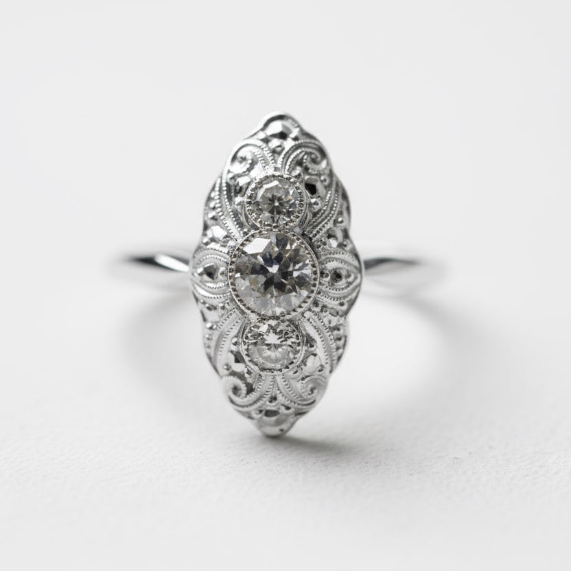 Art Déco - Bague Marquise - Or Blanc