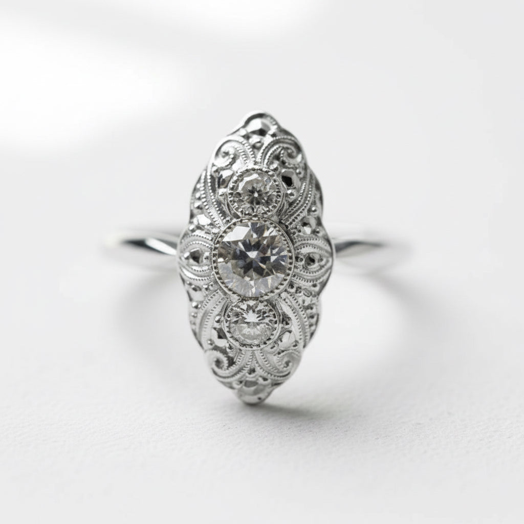 Art Déco - Bague Marquise - Or Blanc