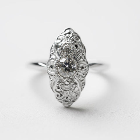 Art Déco - Bague Marquise - Or Blanc