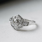 Art Déco - Bague Octogonale Or blanc - Diamant