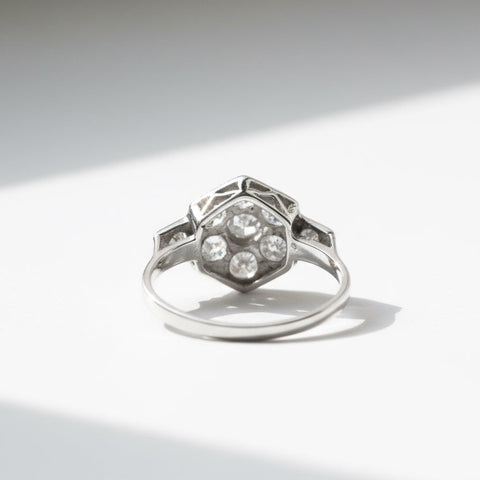 Art Déco - Bague Octogonale Or blanc - Diamant