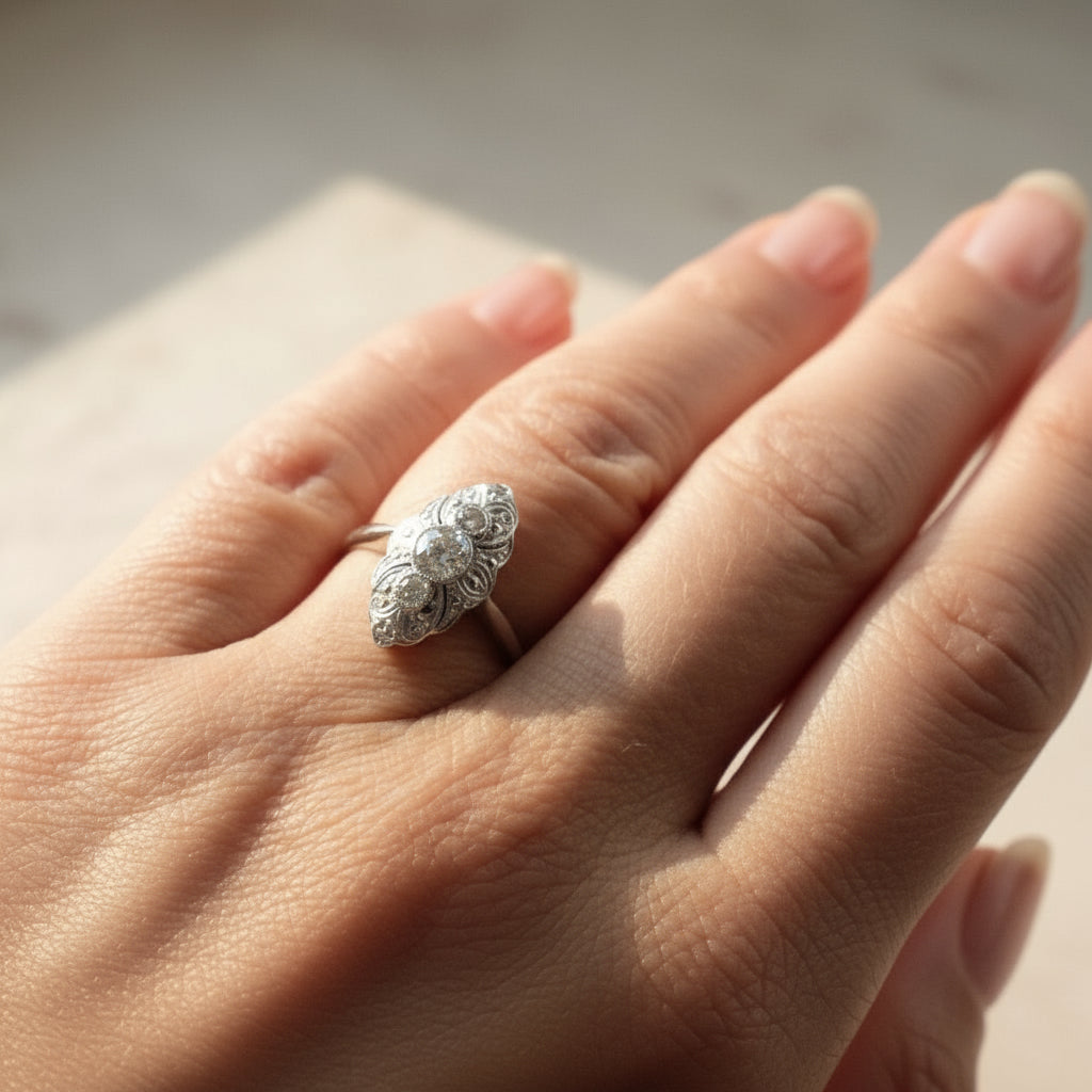 Art Déco - Bague Marquise - Or Blanc