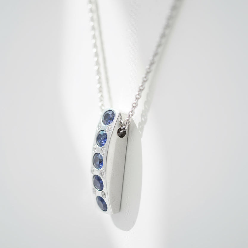 Collier Pendentif - Or blanc - Saphirs et Diamants