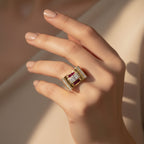 Bague Tank - Or rose - Diamants et Rubis