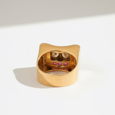 Bague Tank - Or rose - Diamants et Rubis