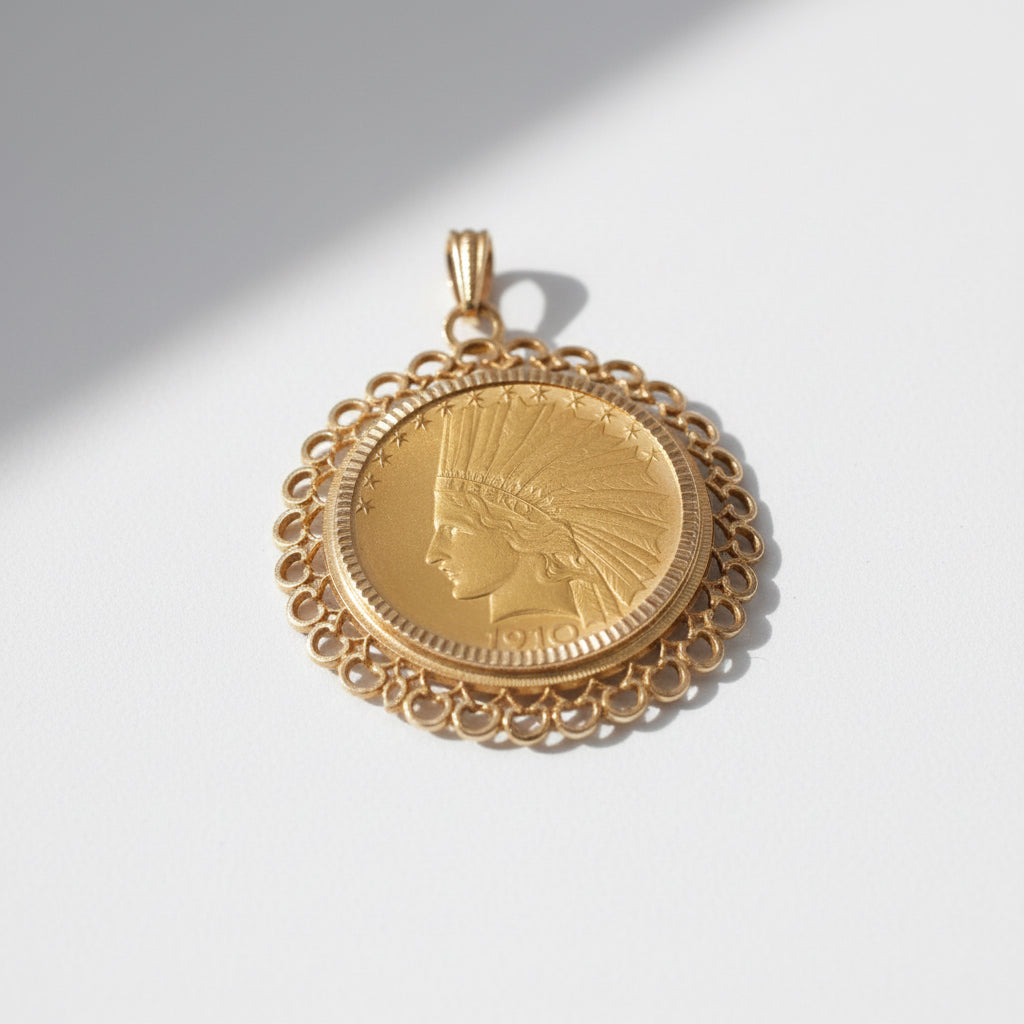 Pendentif Porte Pièce de 10 Dollars  Américain - Or Jaune - Indien - 1910