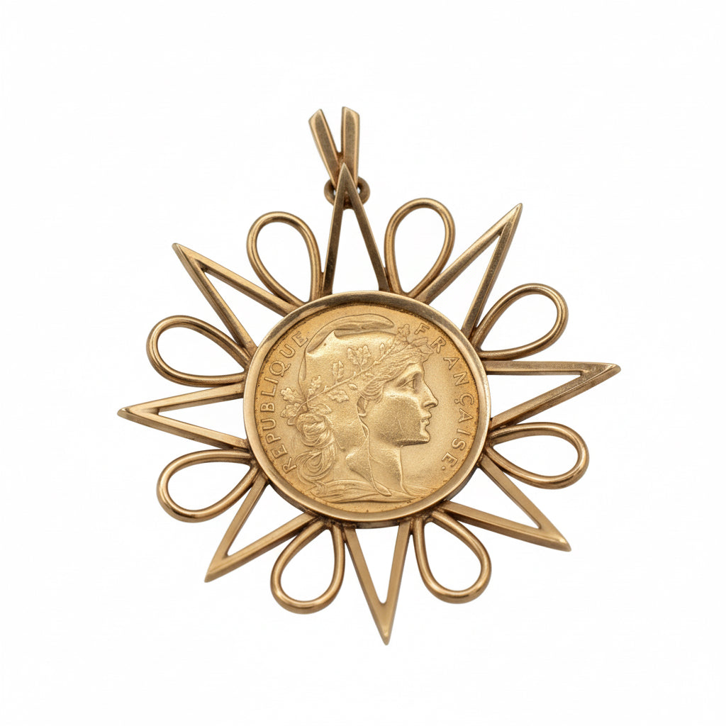 Pendentif Porte Pièce Soleil - 20 francs - Or jaune