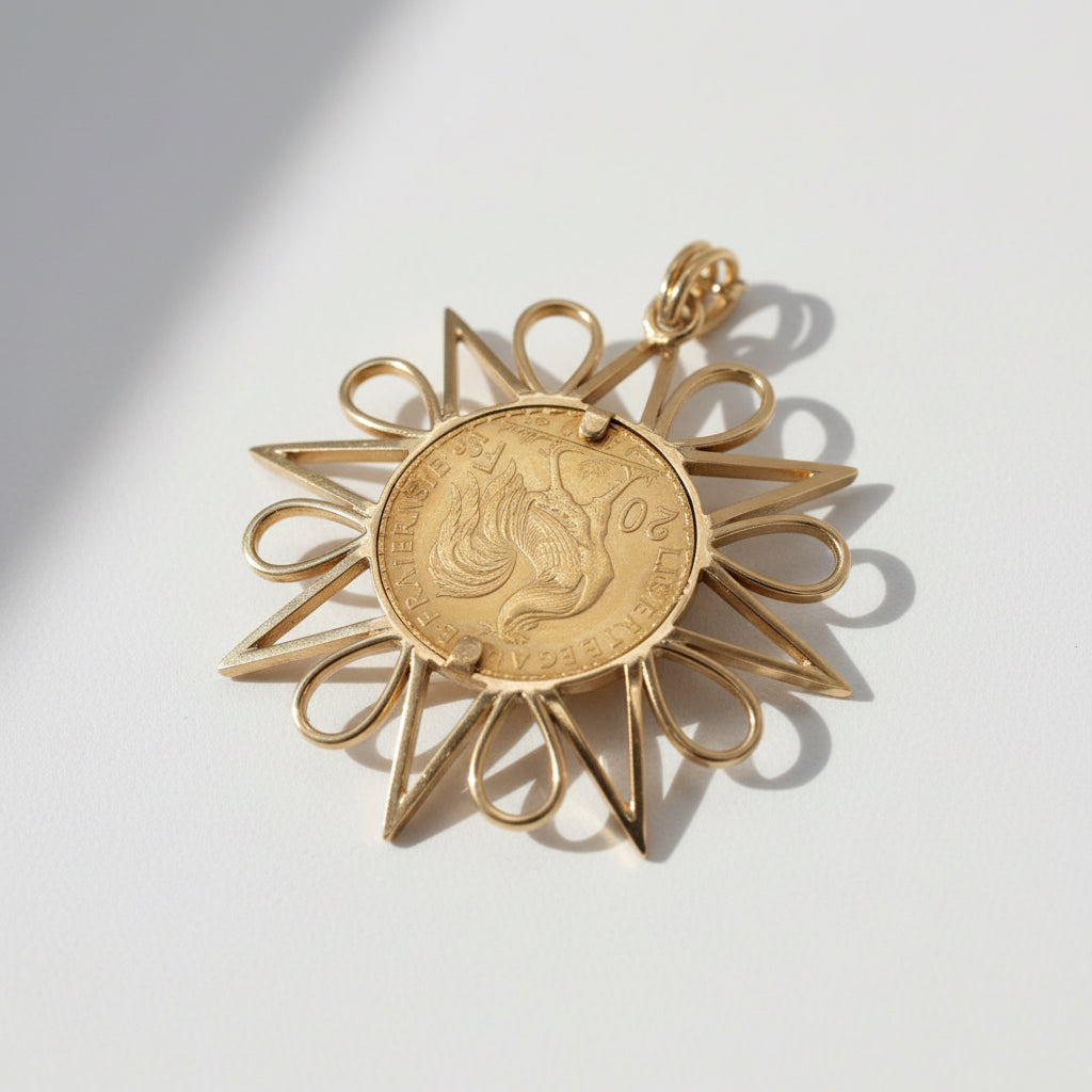 Pendentif Porte Pièce Soleil - 20 francs - Or jaune