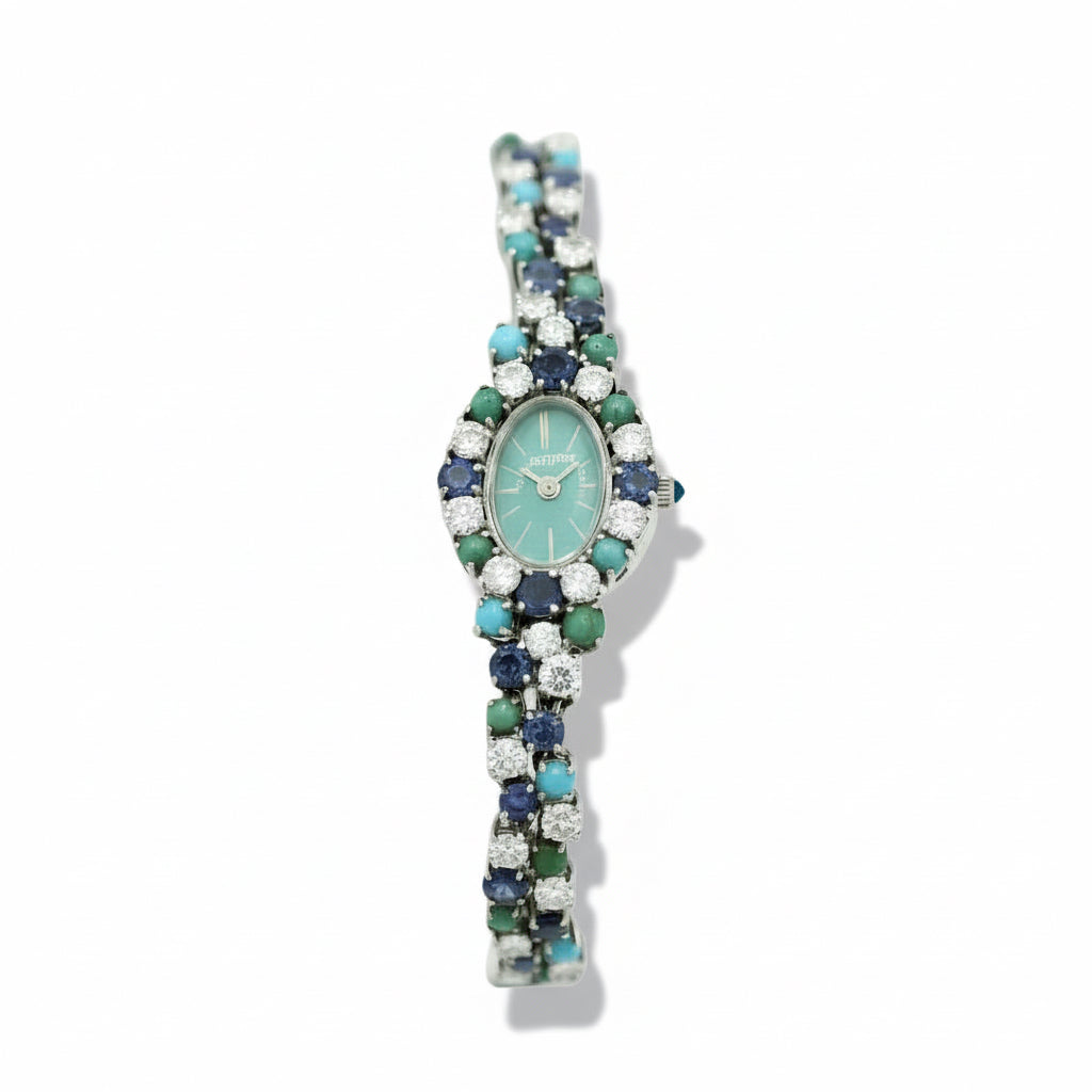 Uti - Montre Ovale - Or Blanc - Diamants, Saphirs et Turquoise