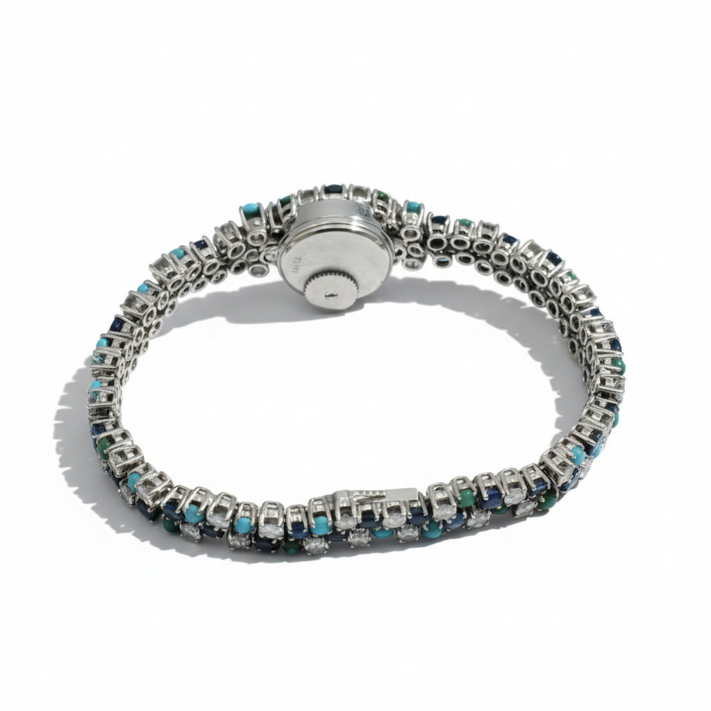 Uti - Montre Ovale - Or Blanc - Diamants, Saphirs et Turquoise