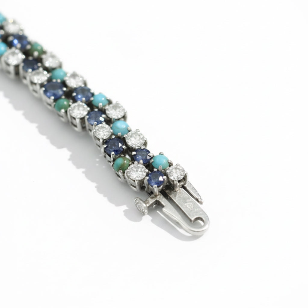 Uti - Montre Ovale - Or Blanc - Diamants, Saphirs et Turquoise