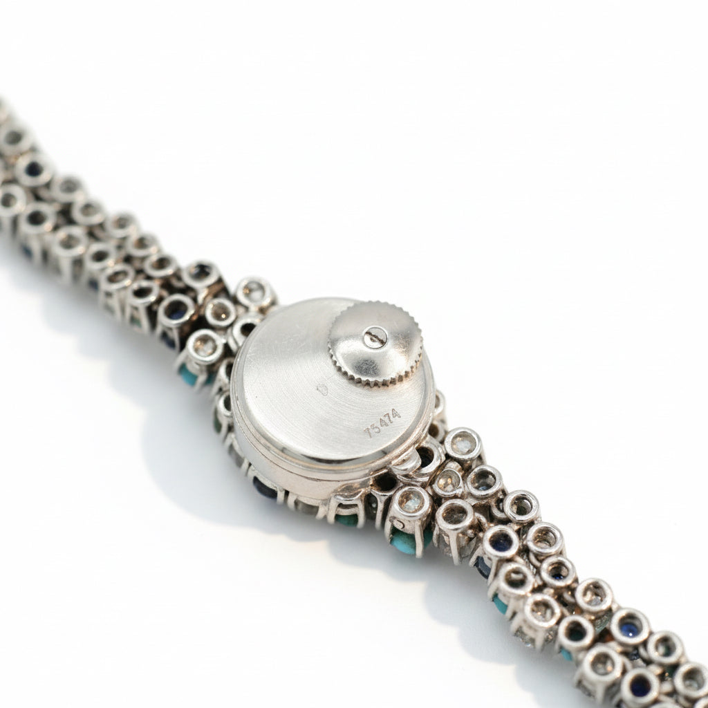 Uti - Montre Ovale - Or Blanc - Diamants, Saphirs et Turquoise