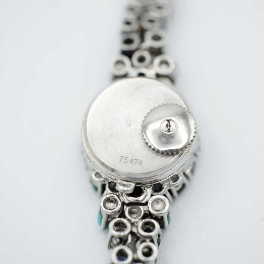 Uti - Montre Ovale - Or Blanc - Diamants, Saphirs et Turquoise