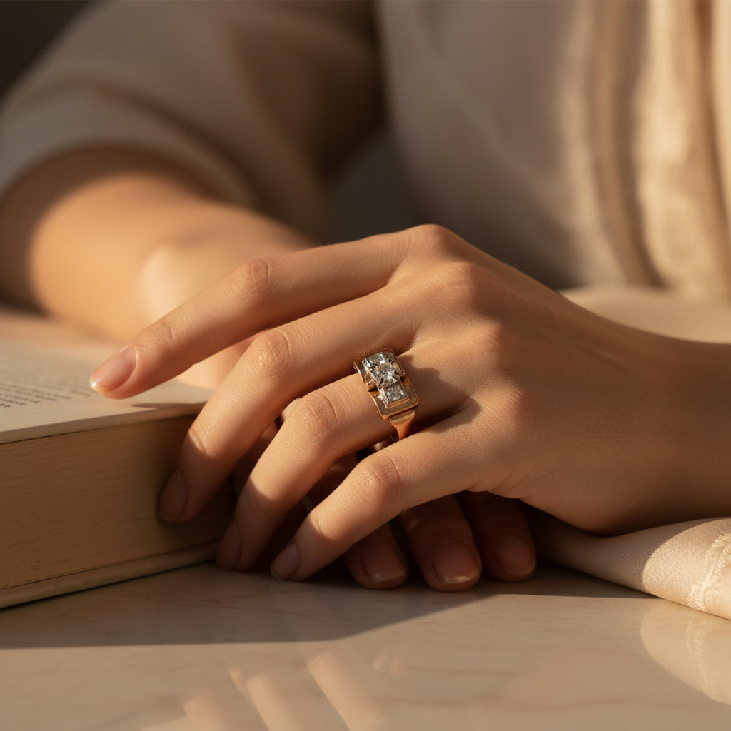 Bague Tank Or Rose et Diamants