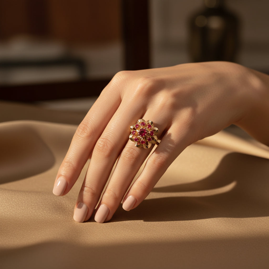 Bague Marguerite - Or jaune - Rubis