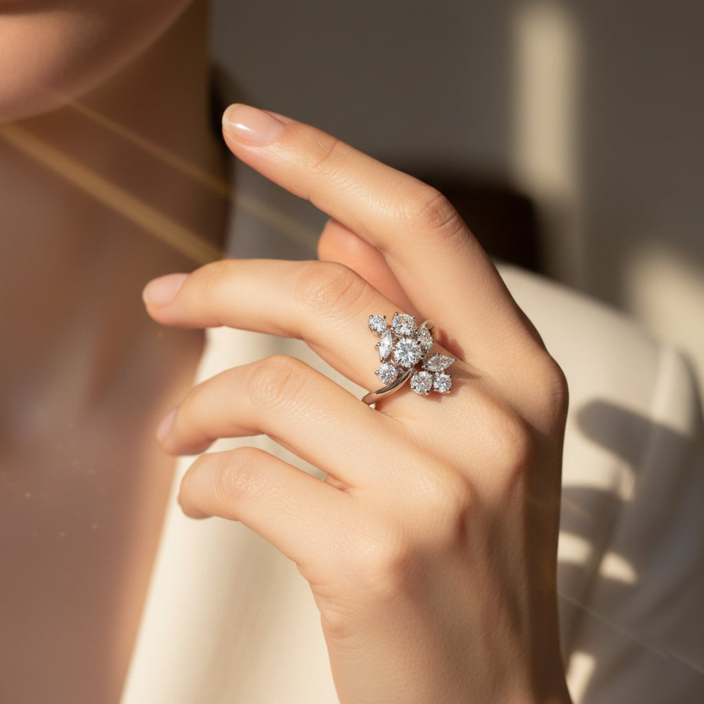 Bague Cocktail - Or Blanc - Diamants 1,20 carats - Circa 1970