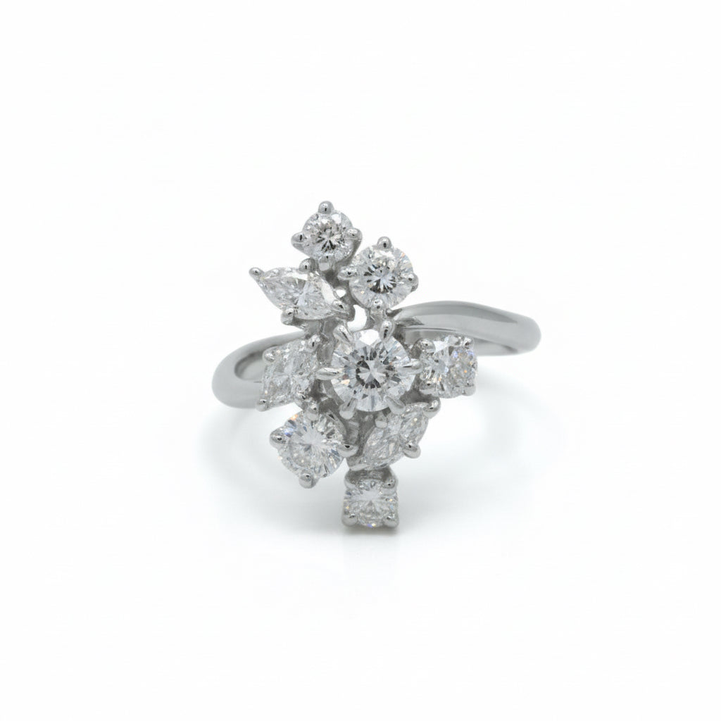 Bague Cocktail - Or Blanc - Diamants 1,20 carats - Circa 1970