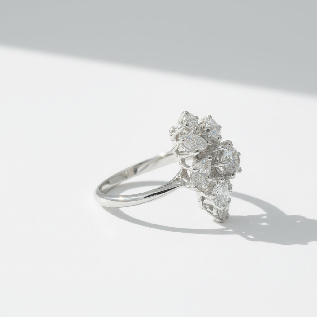 Bague Cocktail - Or Blanc - Diamants 1,20 carats - Circa 1970