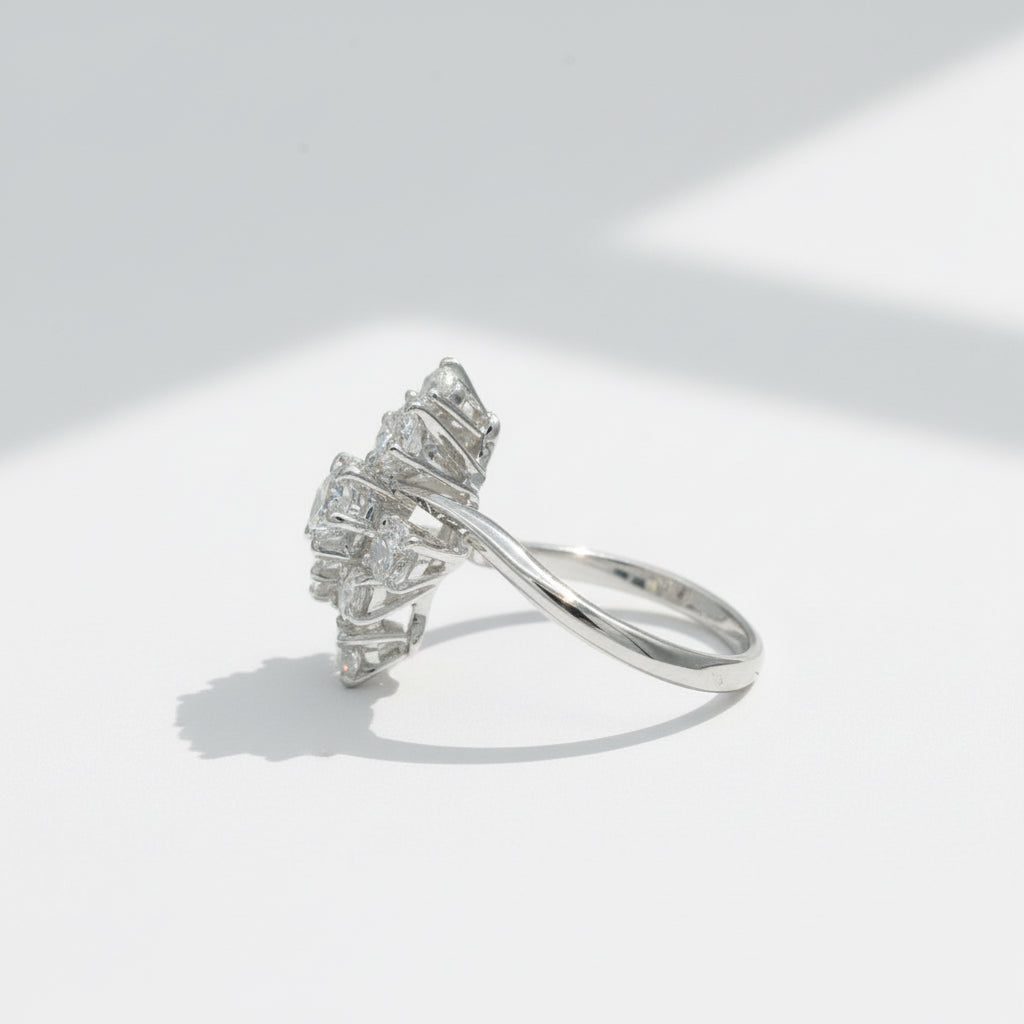 Bague Cocktail - Or Blanc - Diamants 1,20 carats - Circa 1970