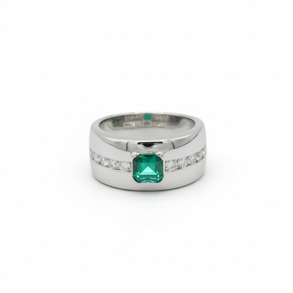 Bague Or Blanc - Emeraude et Diamants