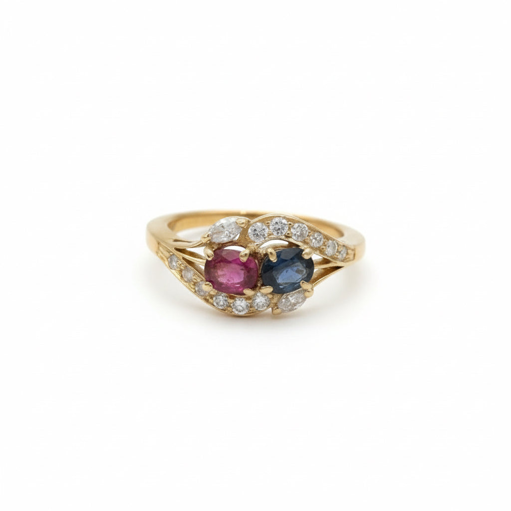 Bague - Or jaune - Saphir, Rubis et Diamants
