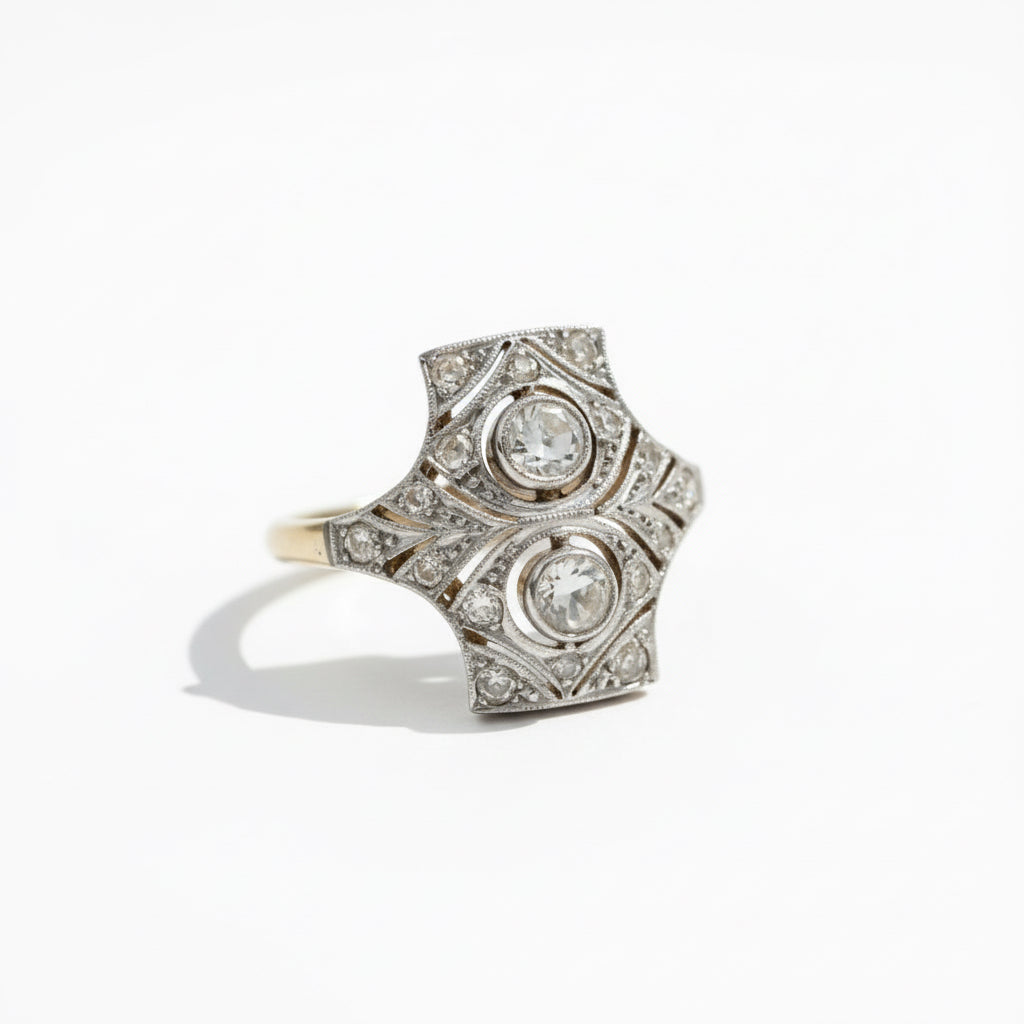 Art déco - Bague Or Jaune et Platine - Diamants