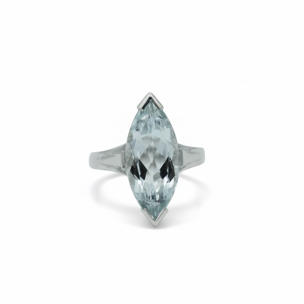 Bague Or Blanc - Aiguë Marine