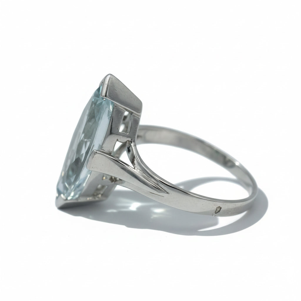Bague Or Blanc - Aiguë Marine