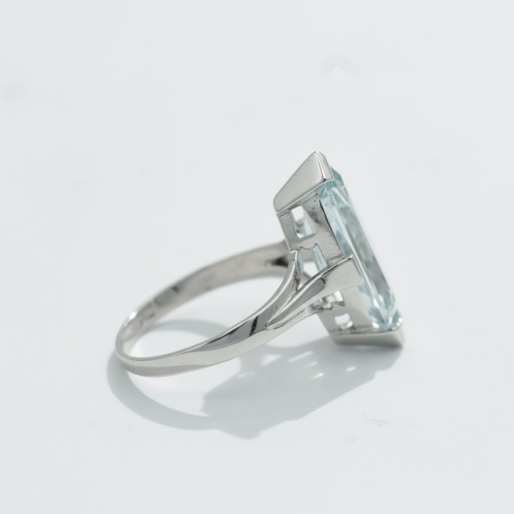 Bague Or Blanc - Aiguë Marine