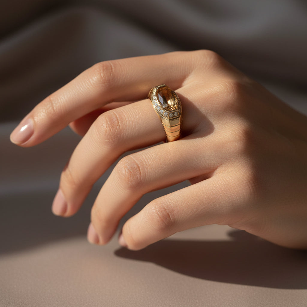 Bague or Jaune - Citrine et Diamants