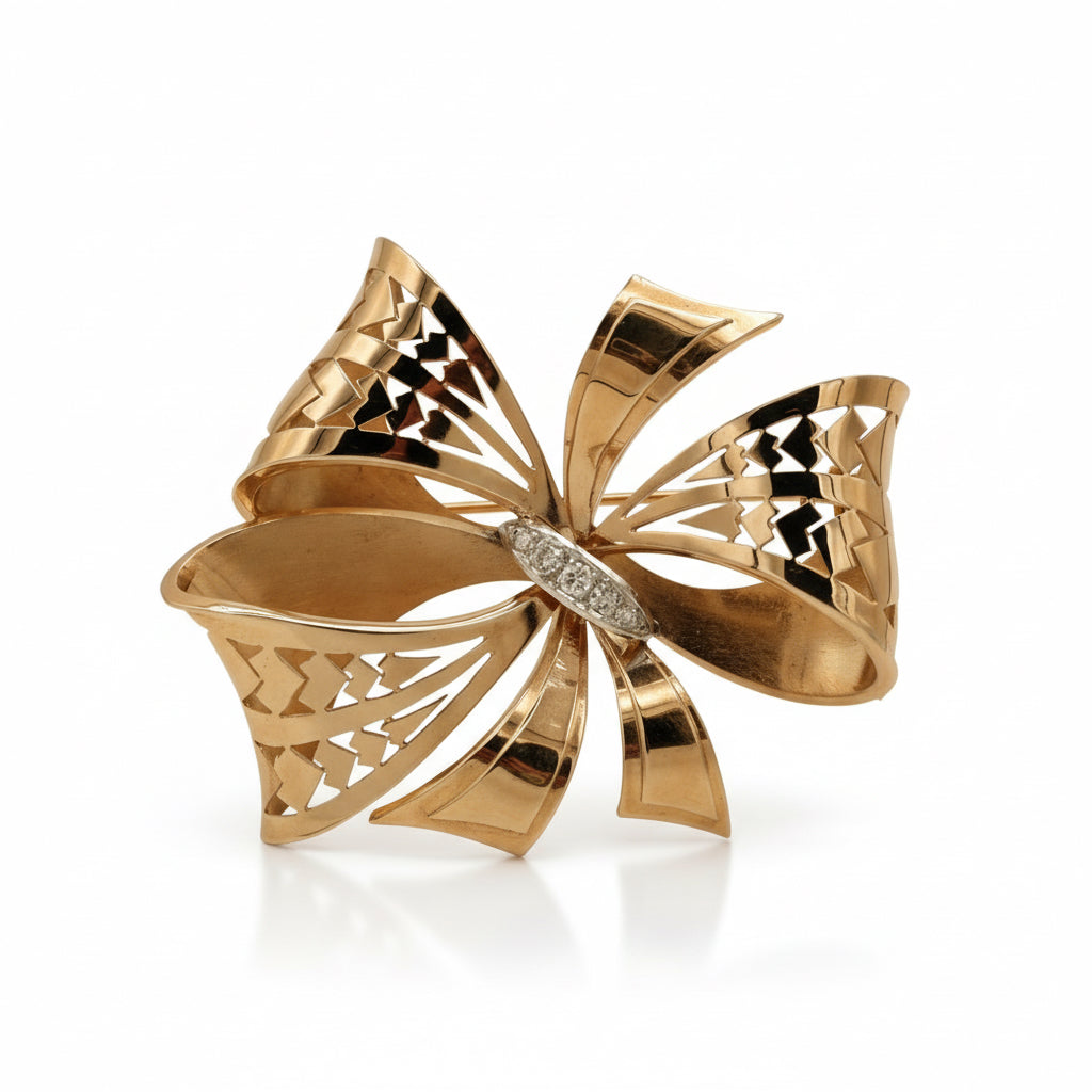 Broche Noeud - Or Rose - Diamants