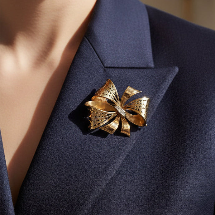 Broche Noeud - Or Rose - Diamants