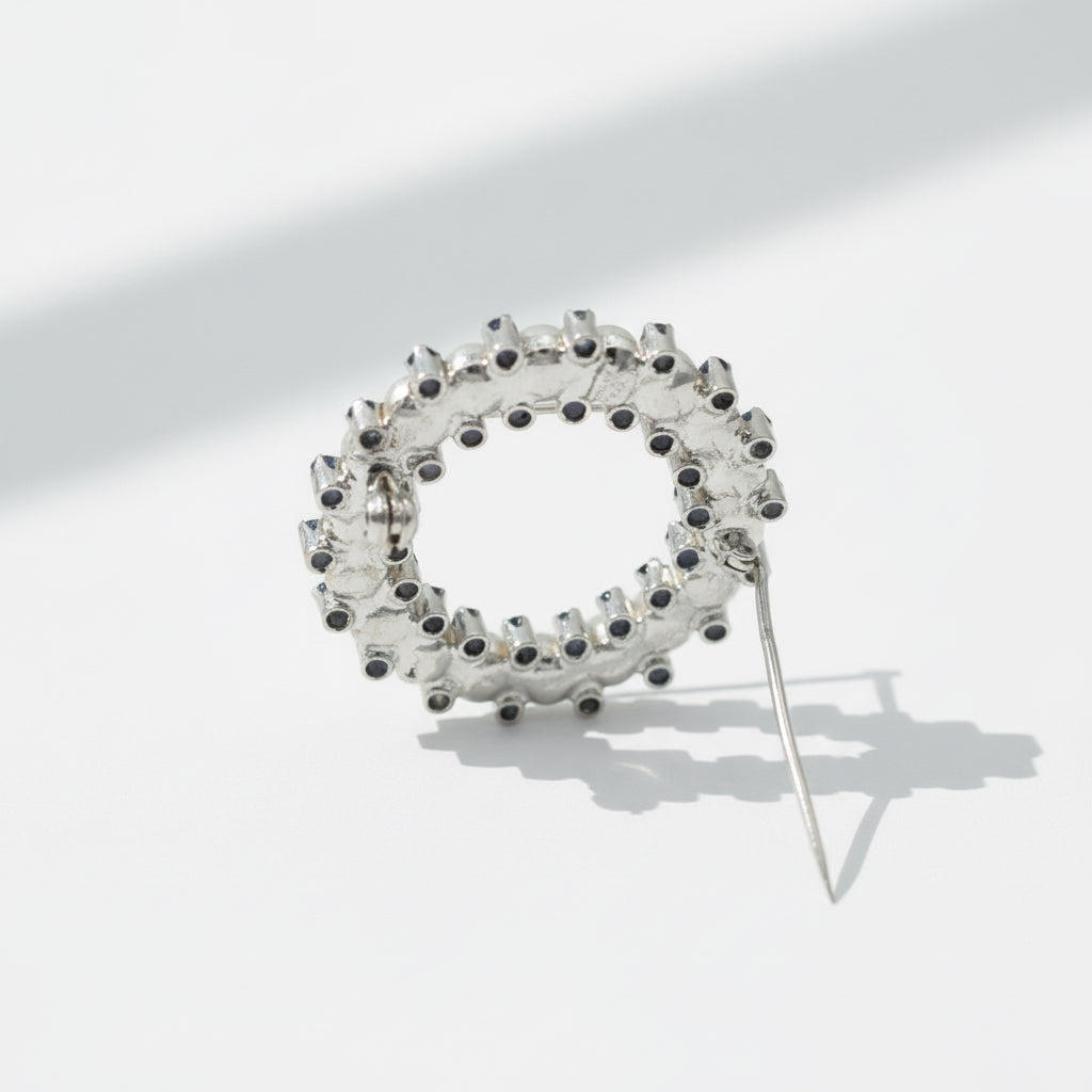 Broche Ronde - Or blanc - Saphirs et Perles de culture